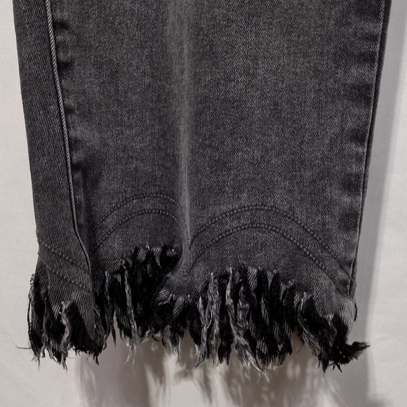 John Mark Fringe Hem Boyfriend Jeans Womens 16W Black Boho Retro 90s Y2K Casual - Picture 4 of 8